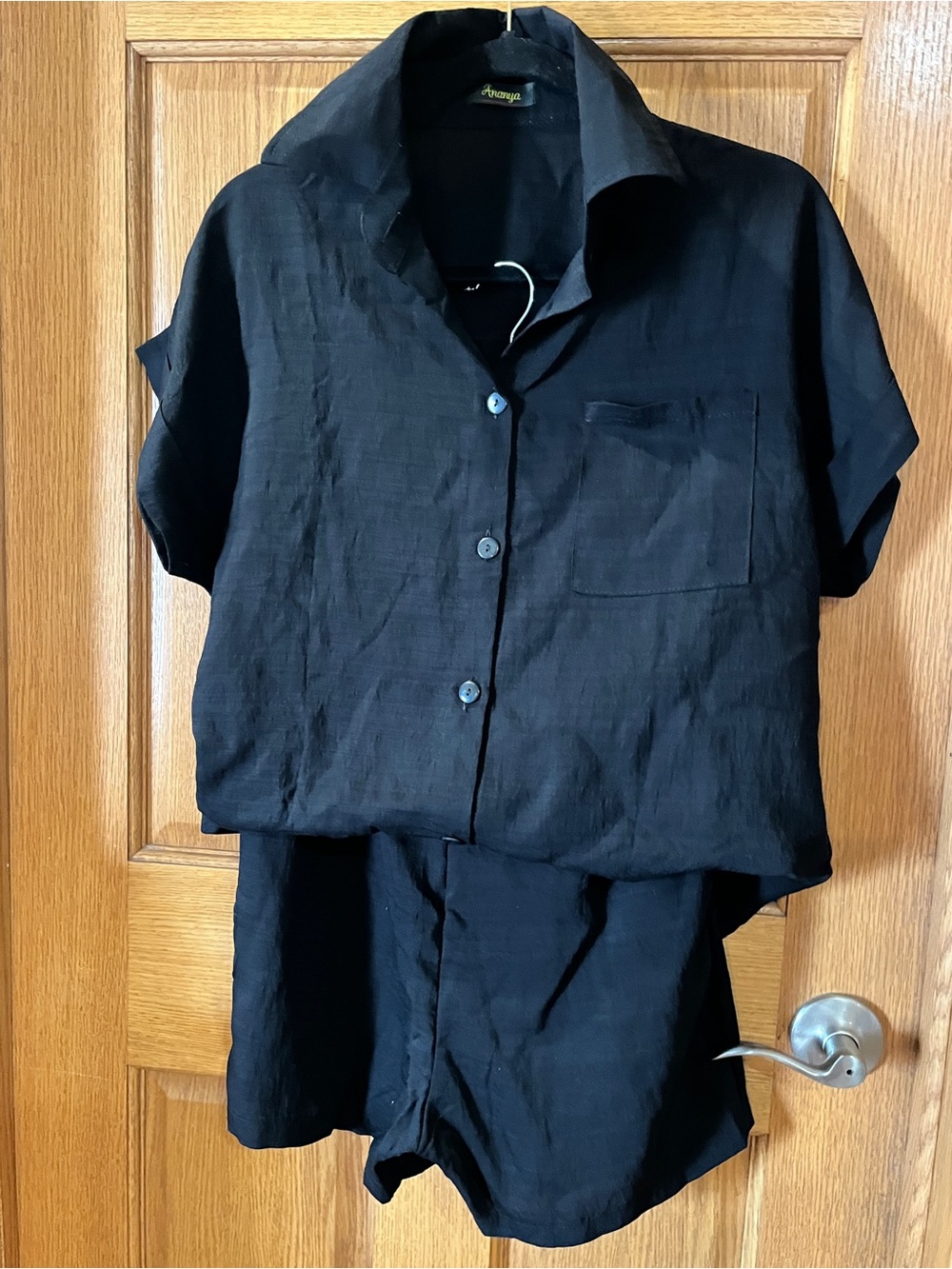 Never used , Black Short Sleeve Button-Up Top and Shorts Set